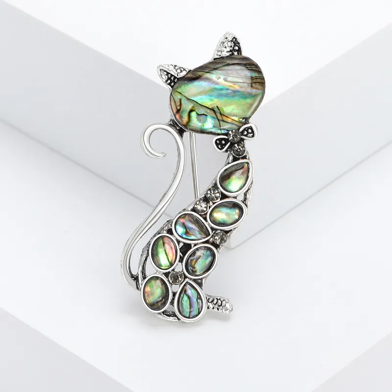 Cute Retro Cat Alloy Inlay Shell Women's Brooches