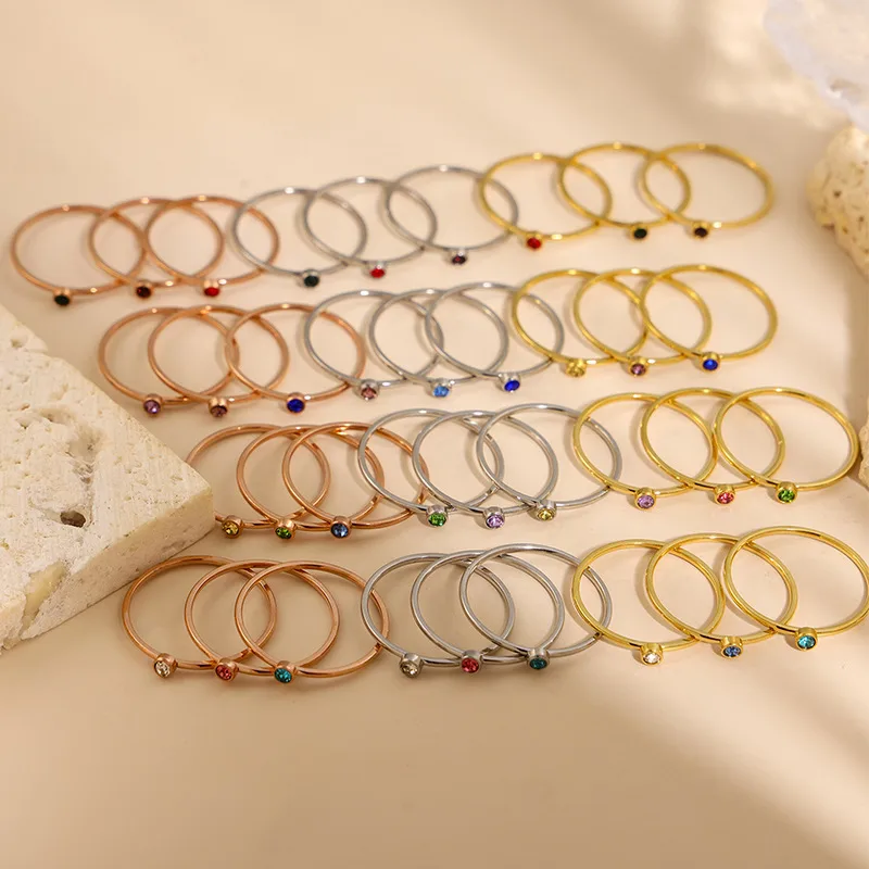 Basic Simple Style Geometric 304 Stainless Steel Zircon Women's Rings