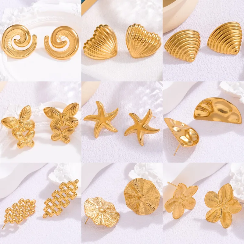 1 Pair Simple Style Heart Shape Flower Butterfly Plating 304 Stainless Steel Ear Studs