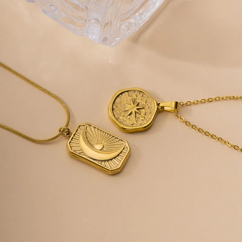 Vintage Style Star Moon Titanium Steel Plating Women's Pendant Necklace