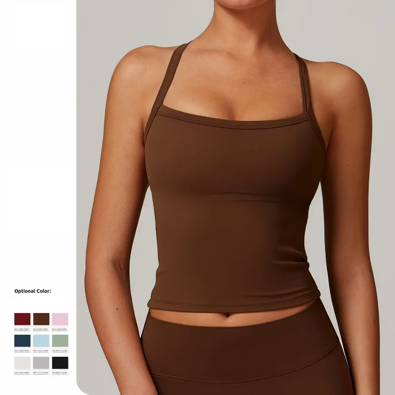 Sports Solid Color Nylon Spandex Strap Active Tops Vest