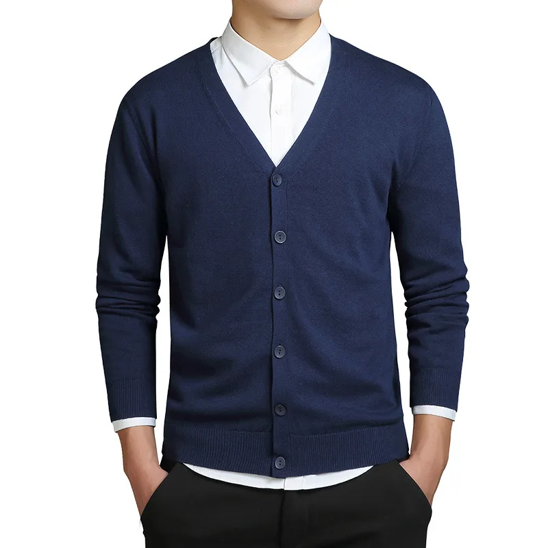 Men's Spring And Autumn New Pure Color Knitted Cardigan Male V-neck Button Sweater Men's Coat  Business Men's Sweater