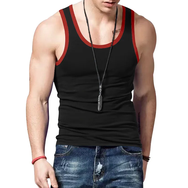 24   New American Vest Inner Wear Slim Casual Sports Men's Summer Base Color Matching Undershirt Vest