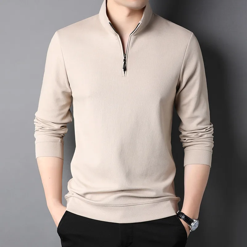 2024 Autumn Best-Selling Young And Middle-Aged Men's Long-Sleeved T-shirt Solid Color Turtleneck Zipper High-End Heavy Sweaters Menswear