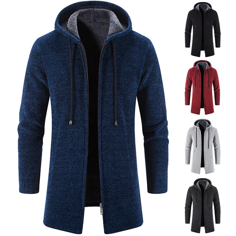 Autumn And Winter Hooded Sweater Men's Mid-Length Loose-Fitting Oversized Sweater Coat Knitted Cardigan Men's Top