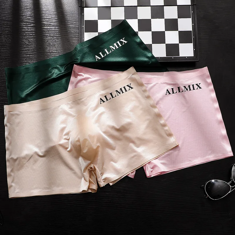 3D Pouch Sexy Letters Translucent Ice Silk Thin Men's Underwear Boxer Shorts Underpants