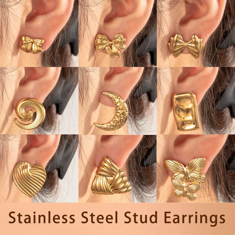 1 Pair French Style Modern Style Heart Shape Bow Knot Plating Titanium Steel Ear Studs