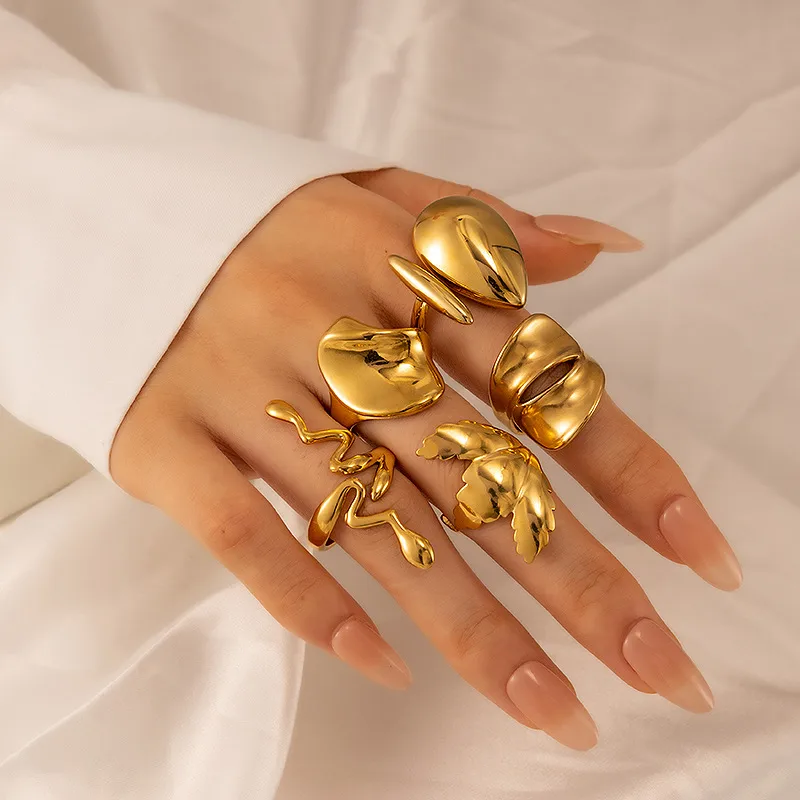 French Style Modern Style Irregular Snake 304 Stainless Steel Plating 18K Gold Plated Women's Open Rings