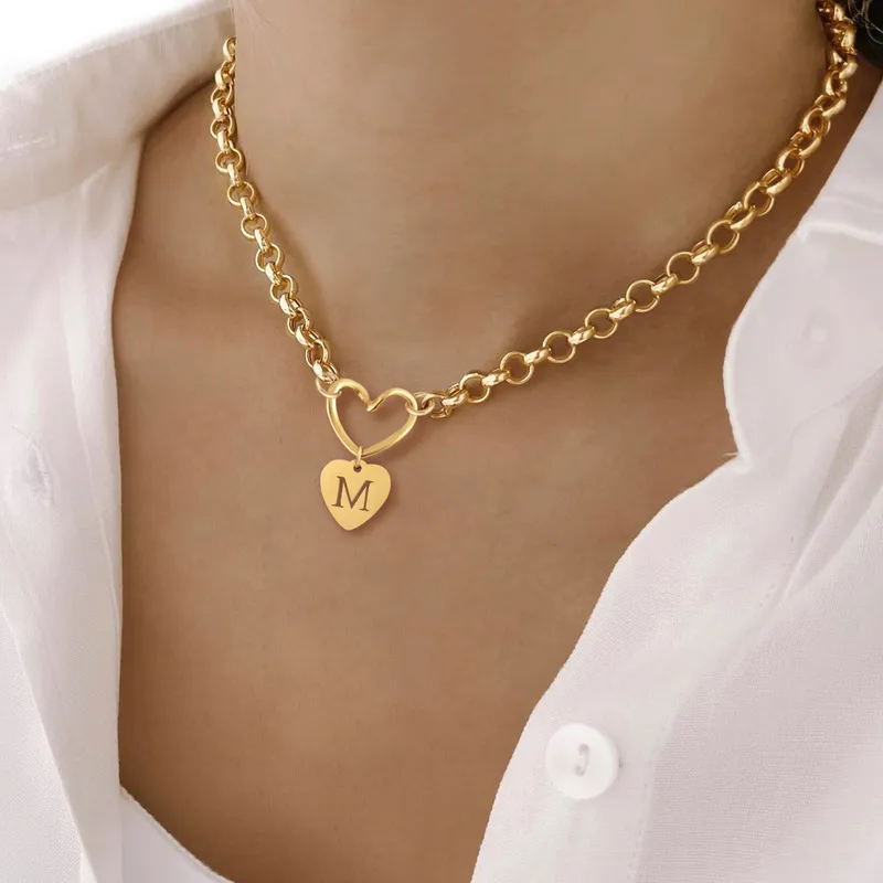 Casual Simple Style Letter Heart Shape 201 Stainless Steel 304 Stainless Steel Women's Pendant Necklace