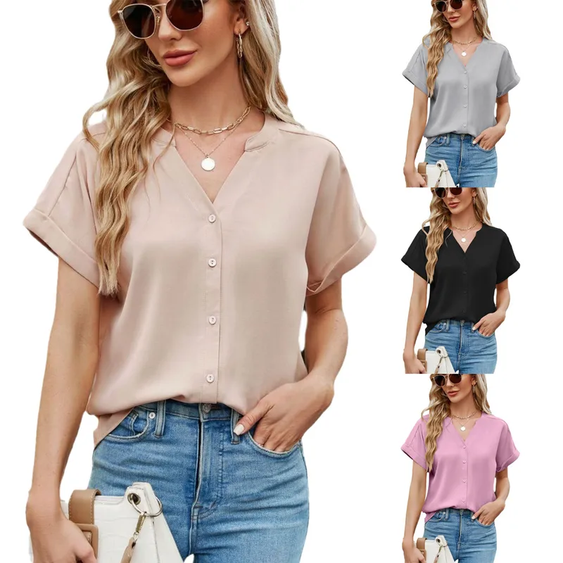 Women's Blouse Short Sleeve Blouses Casual Streetwear Solid Color