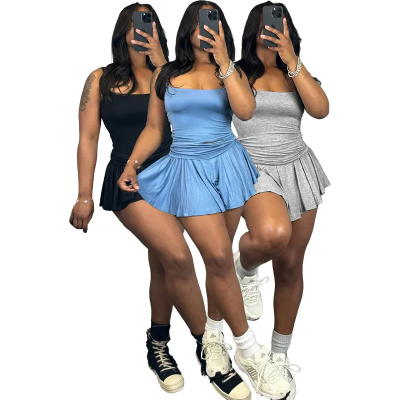 Holiday Selfie Women's Casual Elegant Simple Style Solid Color Polyester Skirt Sets Shorts Sets