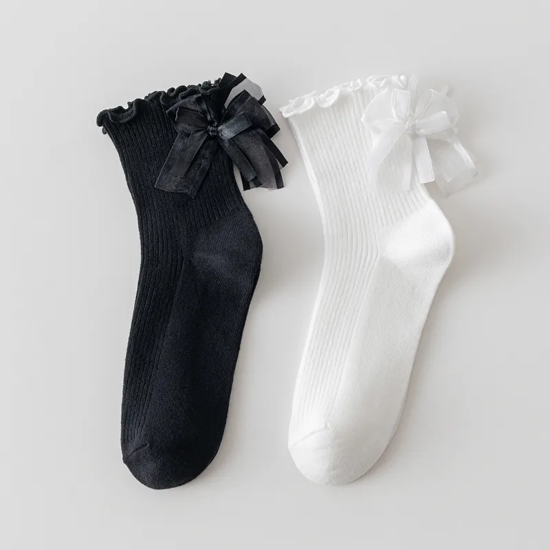 Women's Cute Sweet Solid Color Cotton Bowknot Crew Socks 1 Piece