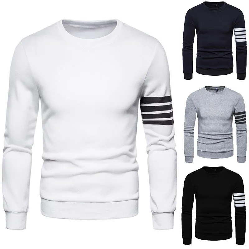 Men's Long Sleeve Logo Print Round Neck Pullover Hooded Sweatshirt - Autumn Winter Casual Warm Fleece Lining