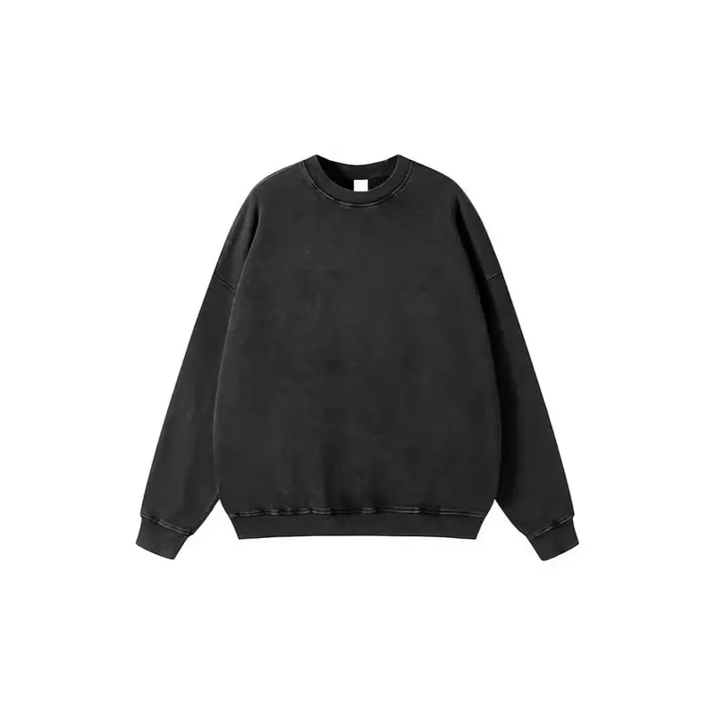American Style 100% Cotton Vintage Washed Crew Neck Hoodie - Contemporary High Street Loose Fit Plain Streetwear Customizable Design