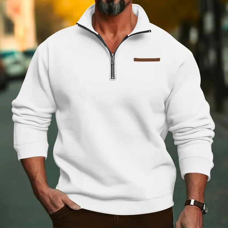 Men's Heavyweight Fleece Half-Zip Stand Collar Pullover Sweatshirt - Oversized Winter Casual Solid Color