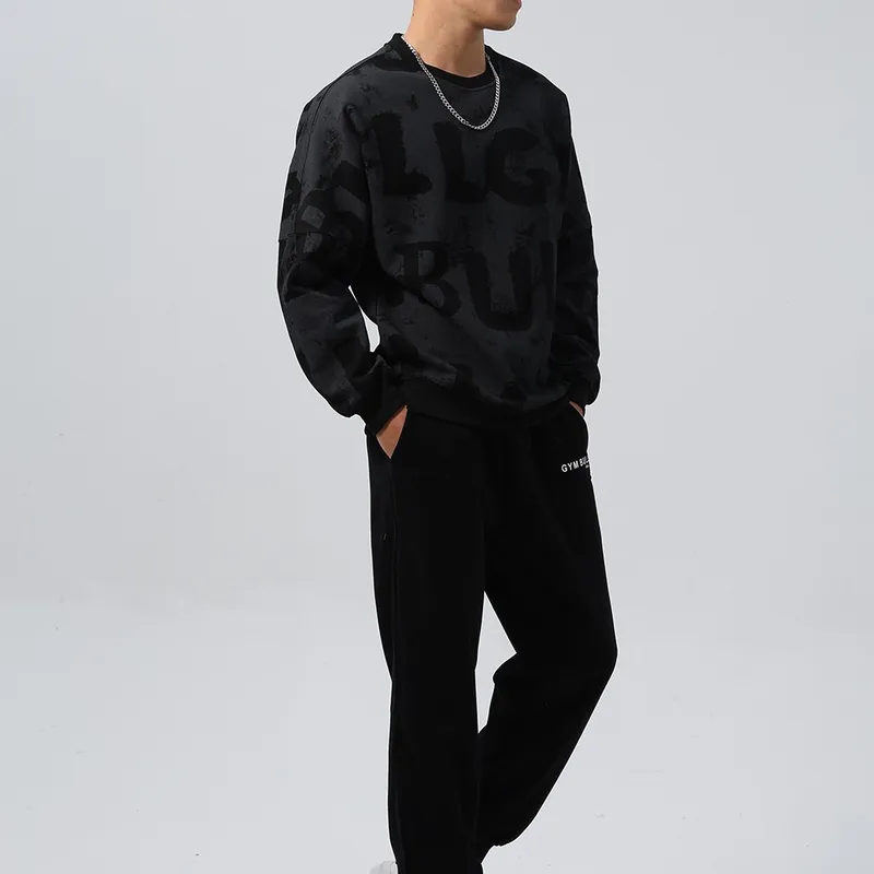Drop Shoulder Long Sleeve Hoodie - Reverse Lettering Digital Print Autumn Fitness Sweatshirt