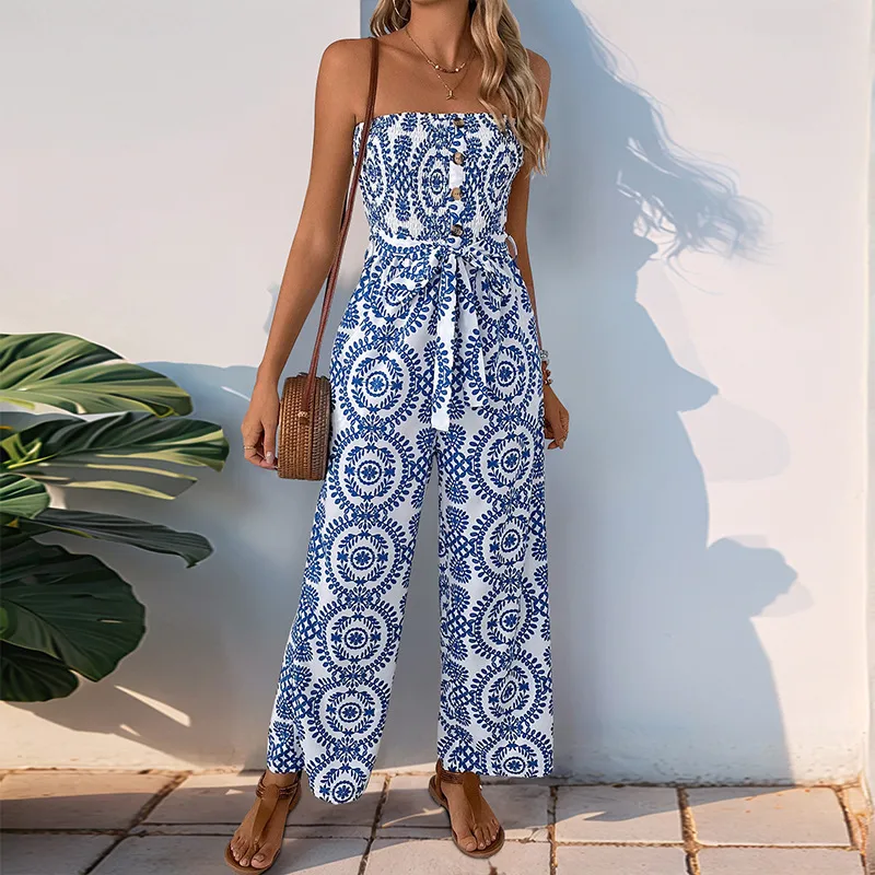 Women's Holiday Banquet Selfie Casual Simple Style Streetwear Ditsy Floral Full Length Jumpsuits