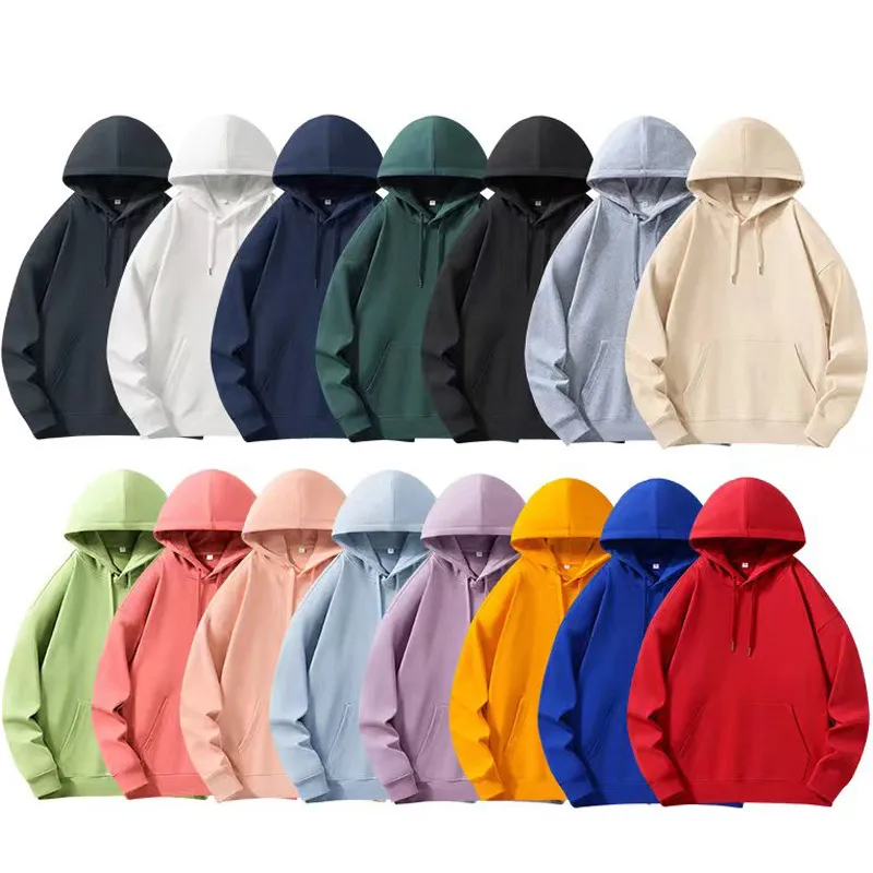 Men's 330g Heavyweight Cotton Fleece Hoodie - Korean Drop Shoulder, Round Neck Plain Blank Pullover Sweatshirt For Autumn