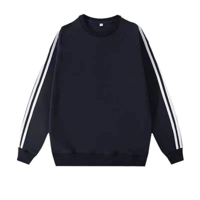 Unisex Raglan Sleeve Sport Sweatshirt With Three Stripes, Round Neck Loose Fit Casual Cotton Fleece Long Sleeve Custom Set