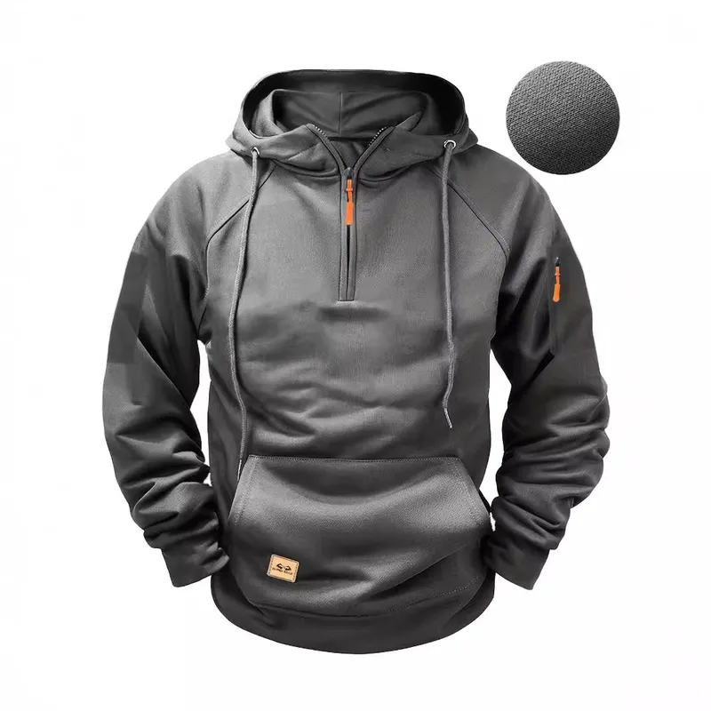Men's Zip - Up Hooded Sweatshirt With Multiple Pockets, Sporty Casual Jacket For Spring And Autumn Seasons