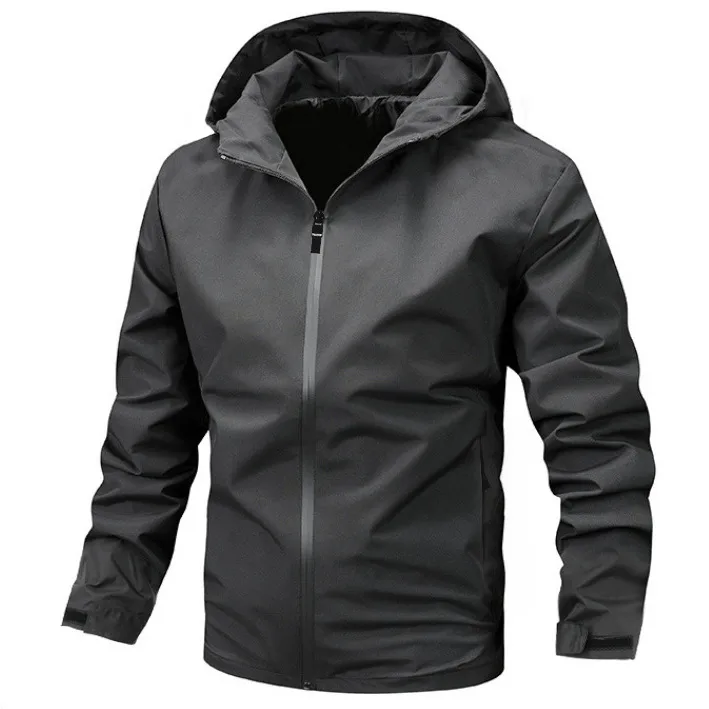 Men's Spring Autumn Hooded Jacket, Solid Color Casual Coat For Outdoor Activities, Lightweight Windbreaker