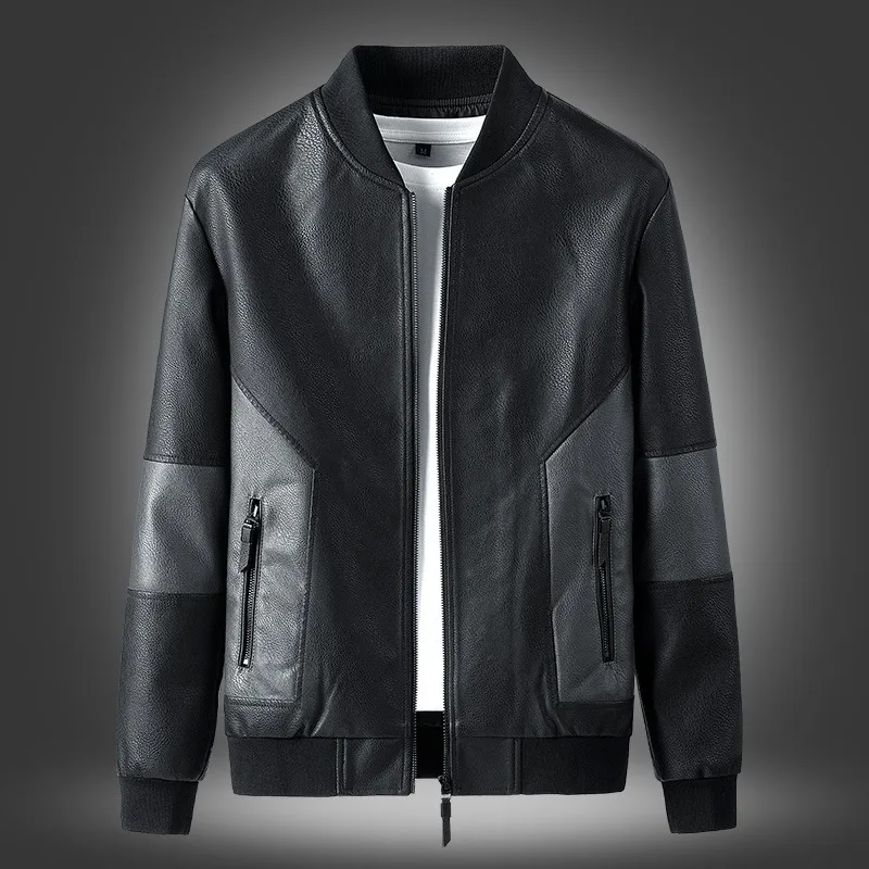 Men's Casual Leather Jacket Slim Fit Korean Style Fashionable Biker Coat Spring Autumn Outerwear