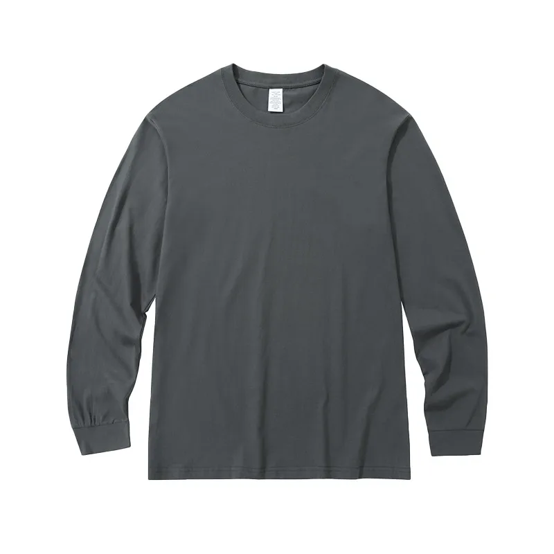 Unisex American Style 100% Cotton Long Sleeve T - Shirt, Winter Warmth Loose Fit Round Neck Combed Cotton Solid Color Top