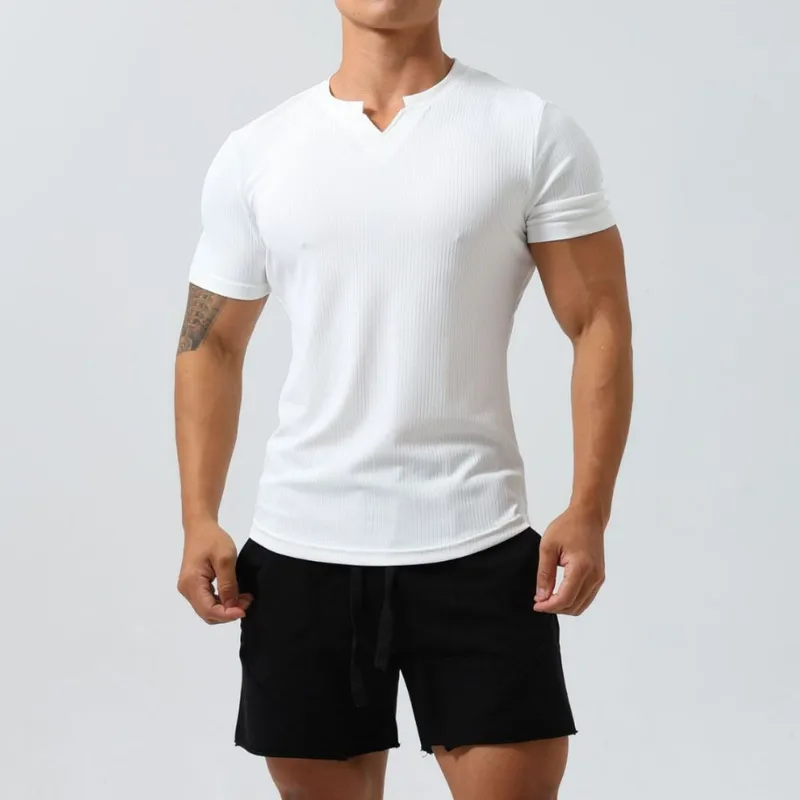 Men's Slim Fit V - Neck Quick - Dry Sport Shirt For Outdoor Running & Gym - Breathable Short Sleeve Solid Color Athletic Top