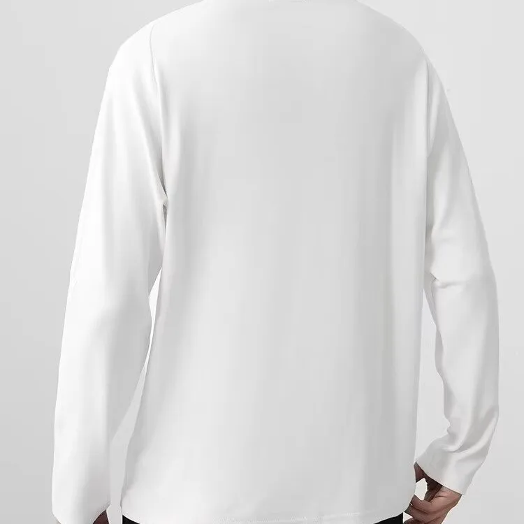 Men's Heavyweight Cotton Long Sleeve T - Shirt, Autumn Casual Round Neck Loose Fit Solid Color Sweatshirt Top