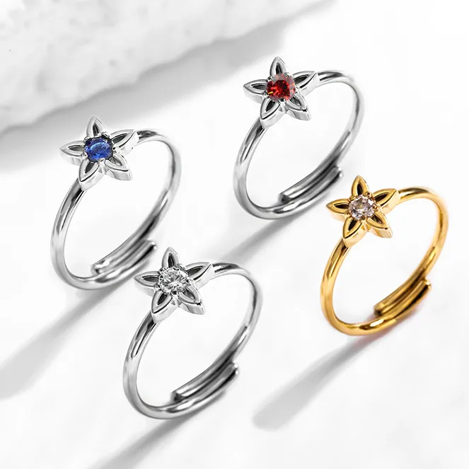 Simple Style Flower Titanium Steel Inlay Zircon Women's Open Rings