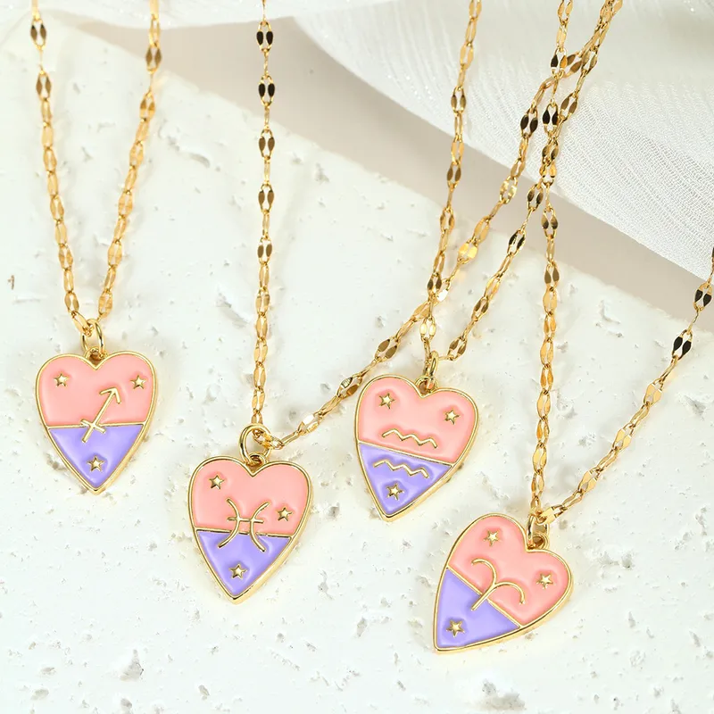 Sweet Constellation Heart Shape 304 Stainless Steel Copper Plating Couple Pendant Necklace