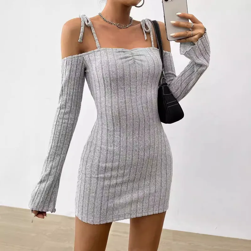 Women's A- Line Skirt Casual Elegant Streetwear Strap Sheath Dress Long Sleeve Solid Color Above Knee Holiday Daily Selfie