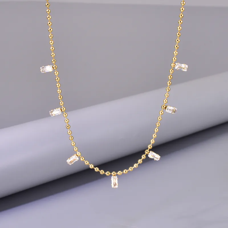 Simple Style Solid Color 304 Stainless Steel Rhinestones 18K Gold Plated Women's Multi Charms Necklace