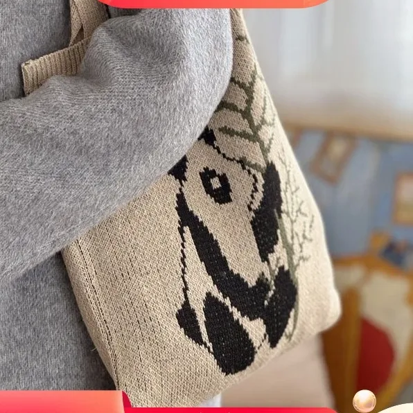 Women's Medium Polyester Panda Cute Square Open Tote Bag