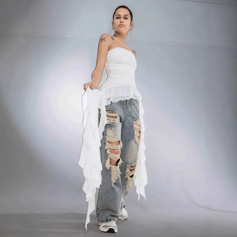 Women's T-shirt Sleeveless T-Shirts Pleated Streetwear Solid Color