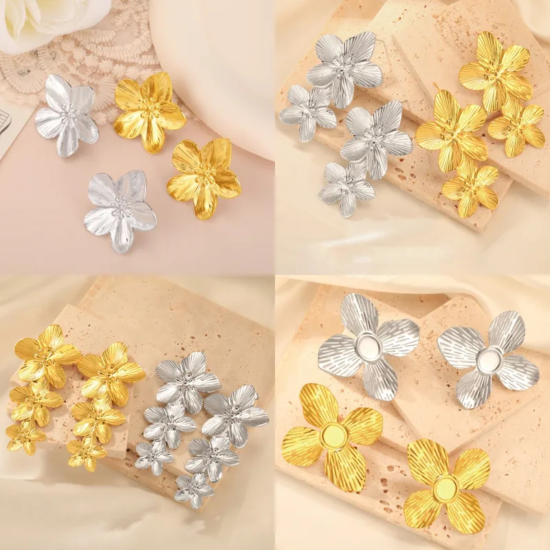 1 Pair Simple Style Flower Plating 304 Stainless Steel Drop Earrings Ear Studs