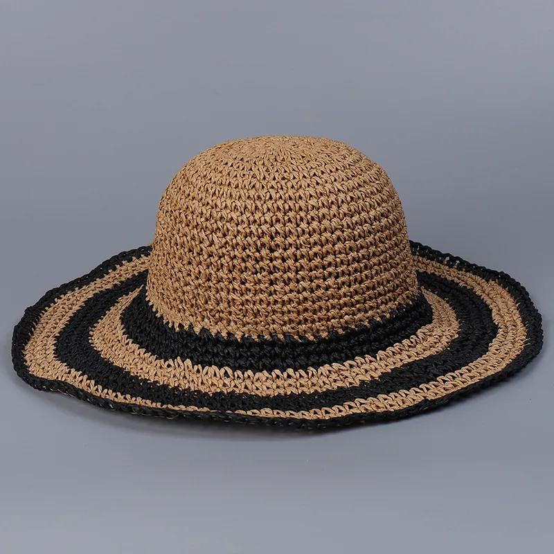 Women's Retro Classic Style Stripe Big Eaves Straw Hat