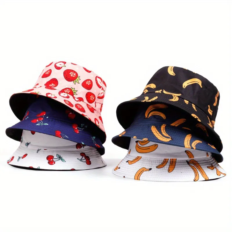 Women's Cute Classic Style Strawberry Banana Big Eaves Bucket Hat