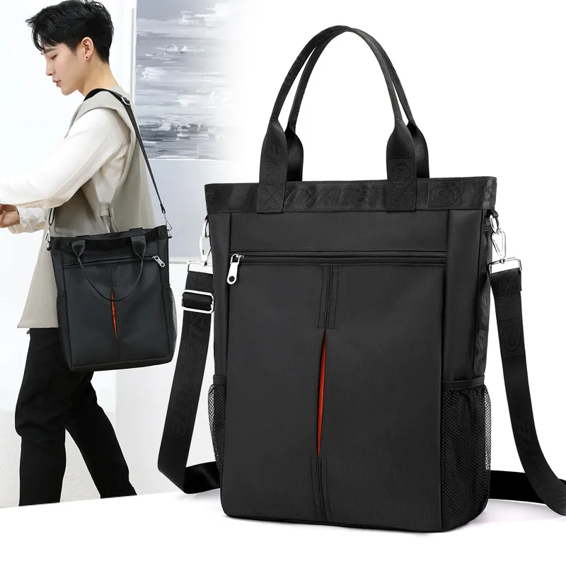 Men's Oxford Cloth Solid Color Business Sewing Thread Square Zipper Shoulder Bag
