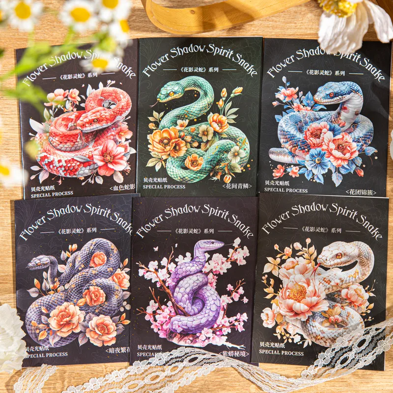 1 Set Flower Snake Daily PET Retro Novelty Stickers