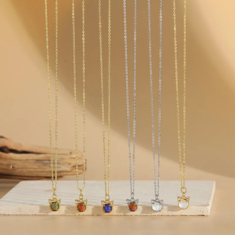 Elegant Modern Style Cat Copper Zircon 14K Gold Plated Women's Pendant Necklace