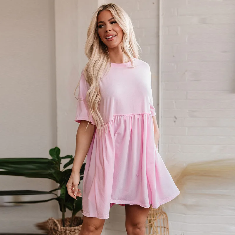 Women's One-Step Skirt Casual Elegant Streetwear Round Neck Half Sleeve Solid Color Above Knee Holiday Daily Selfie
