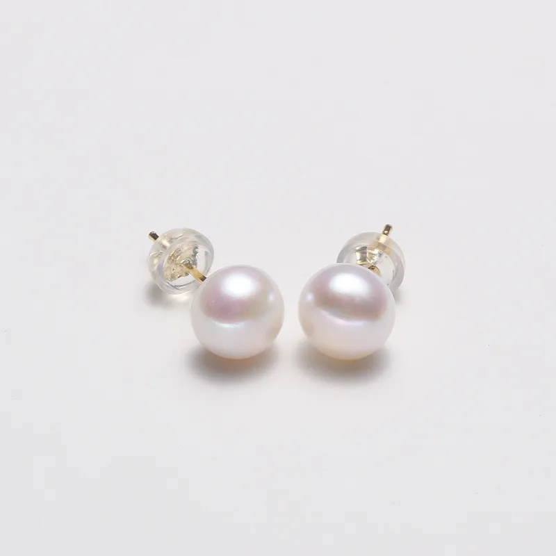 Zhuji Factory Direct Sales S925 Sterling Silver 5A Grade Flawless Freshwater Pearl Ear Studs Entire Sterling Silver Classic Auricular Needle Gold