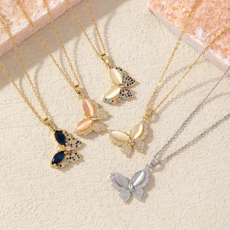 Elegant Simple Style Butterfly Copper Diamond Zircon 18K Gold Plated Women's Necklace