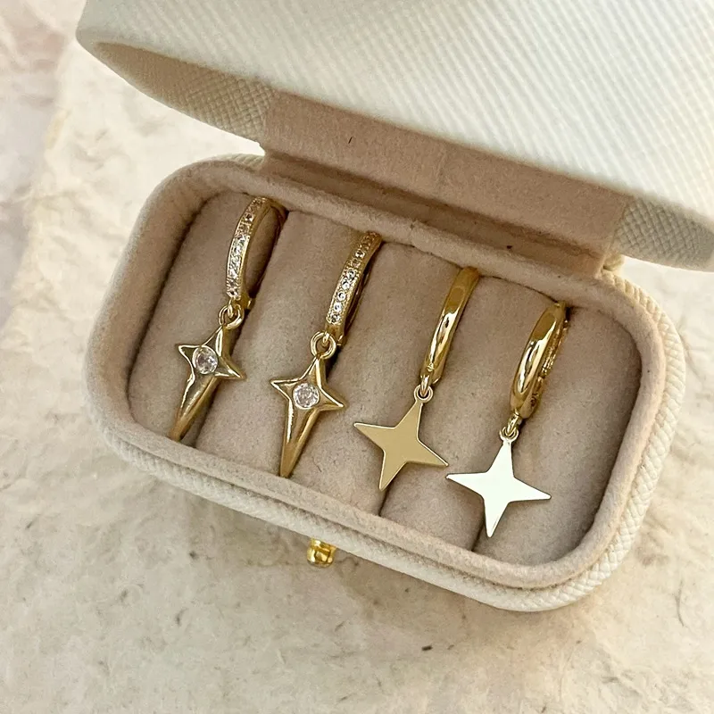 1 Pair Casual Star Inlay Copper Zircon Earrings