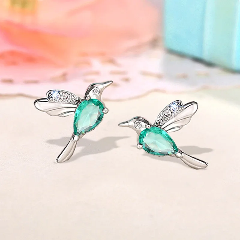 1 Pair Cute Sweet Bird Copper Zircon Ear Studs
