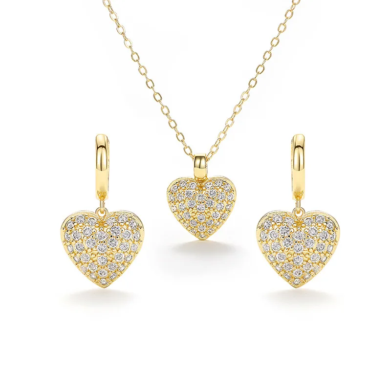Elegant Classic Style Heart Shape Copper Zircon Women's Earrings Necklace
