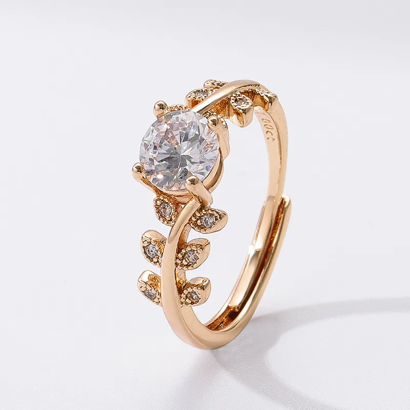 Elegant Modern Style Leaf Grain Copper Women's Adjustable Ring