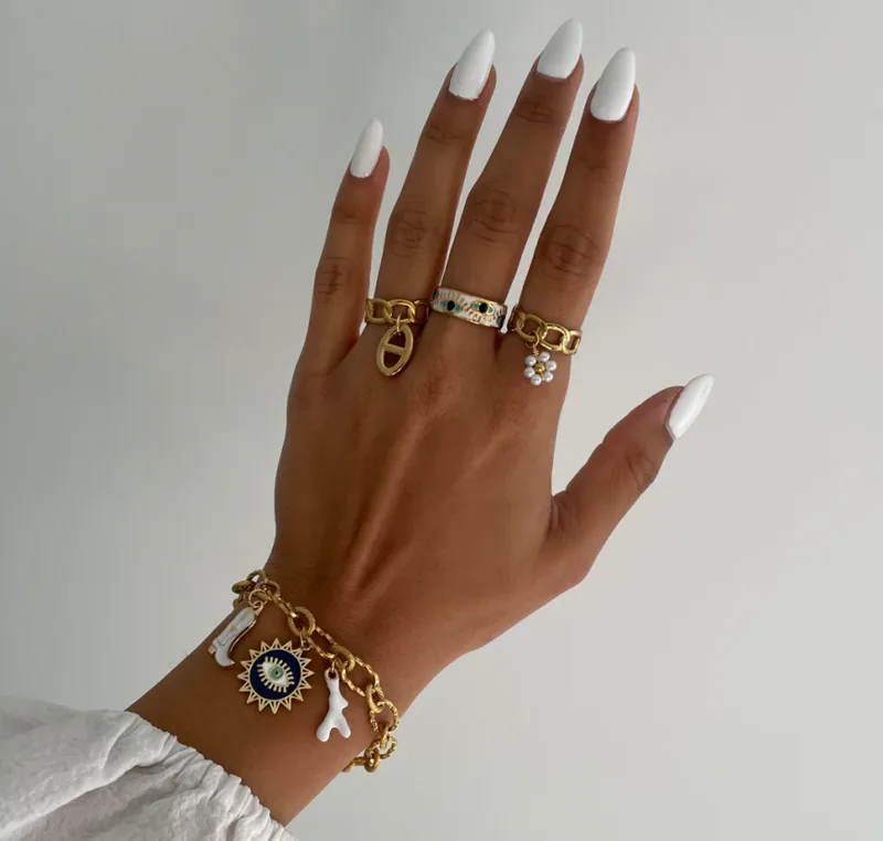 IG Style Basic Commute Devil's Eye Chili 304 Stainless Steel Alloy Copper Enamel Women's Rings Bracelets