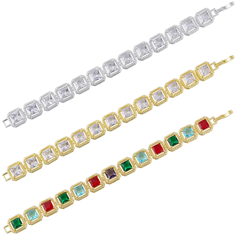 Elegant Luxurious Shiny Geometric Copper Plating Inlay Zircon 18K Gold Plated Women's Bracelets